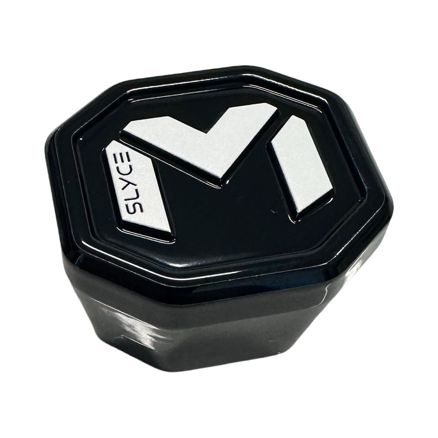 The Special Edition Maverix SpeedCap (28g, 1.0 oz.) by Slyce Sport is a black, octagonal container with glossy finish and raised silver design featuring “SYCE3” on the lid—ideal for paddle accessories. Shown on white background.
