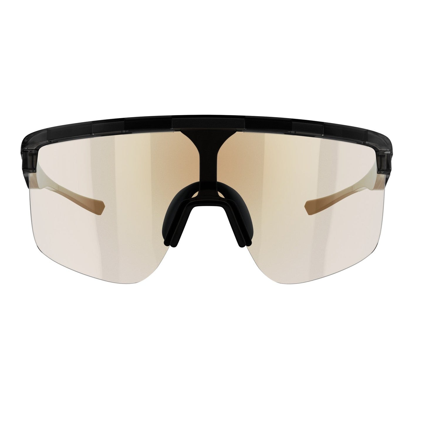 The Dink Eyewear Captiva Large Crystal Black Pickleball Sunglasses feature a single, semi-rimless, slightly mirrored ColorBoost lens, a bold nose bridge with padded nosepiece, and sleek arms for a secure athletic fit.