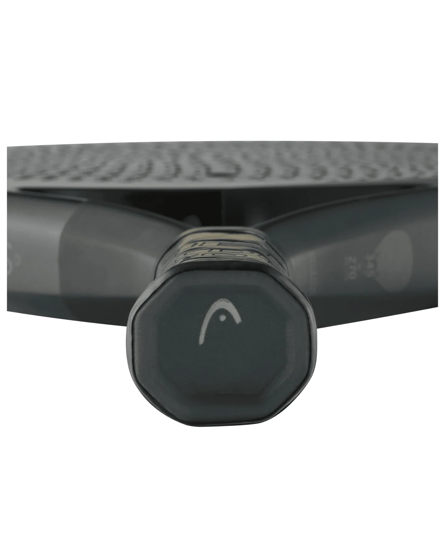 Close-up of the Head Speed One X padel racquet handle by Padel USA, featuring a hexagonal grip end with a white swoosh logo. Its matte finish and textured head display subtle branding—perfect for advanced players.