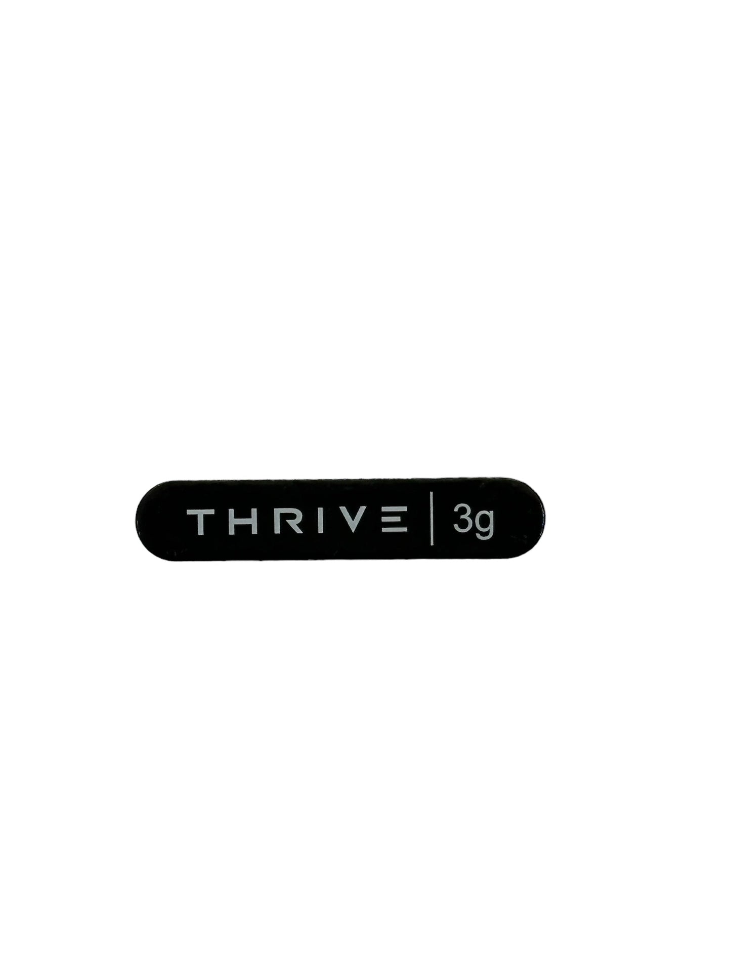 A small, black rounded rectangular label on a white background shows "THRIVE" in bold white letters, with a vertical line and "3g" to the right—perfect for tracking weight when customizing your paddle with Thrive Pickleball Lead Tape.