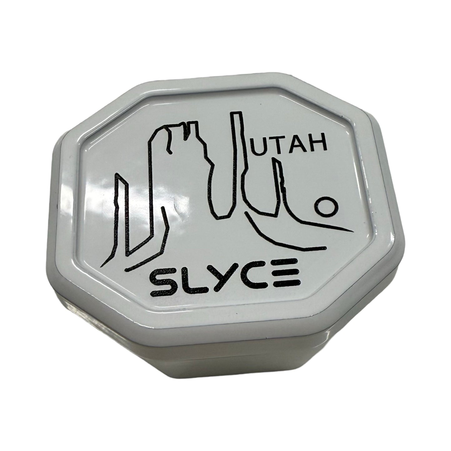The Special Edition UTAH SpeedCap (28g, 1.0 oz.) Paddle Performance Enhancer by Slyce Sport features a white, octagonal 6061 aircraft aluminum body with bold “UTAH” and “SLYCE” text and line art of Utah’s desert rocks in a modern minimal style.