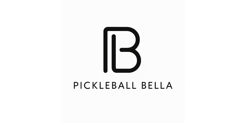 Black outlined letters P and B are merged in a minimalist logo above the words PICKLEBALL BELLA in all caps, centered on a white background.