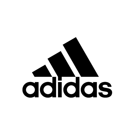 The image shows the Adidas logo: three bold, black diagonal stripes forming a mountain shape above the lowercase word adidas in a thick, black font on a white background.