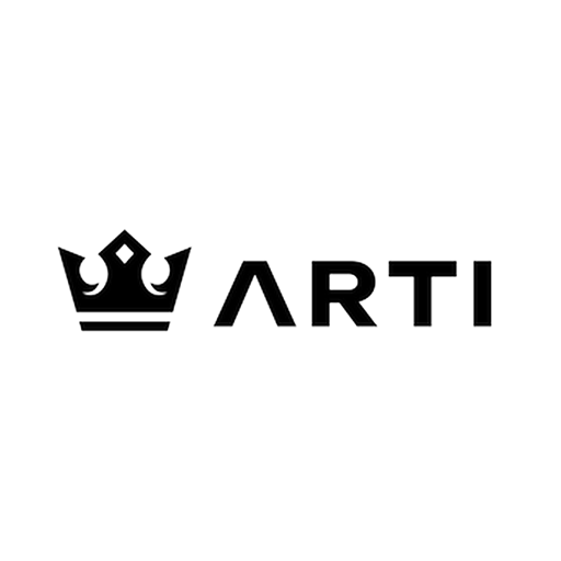The image shows the word “ARTI” in bold black letters, with the A stylized as a crown graphic. The background is plain white, creating a clean, minimalist logo design.