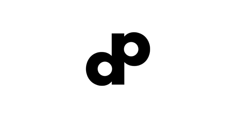 A bold, black lowercase “d” and “p” are joined at their stems, forming a mirrored, symmetrical shape on a white background. The circular counters of both letters are prominently visible.