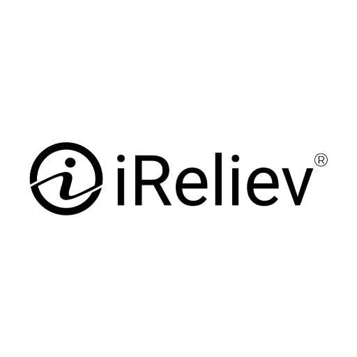 The image shows the iReliev logo with a stylized figure inside a circular shape to the left, followed by the text iReliev in bold, black lettering. A registered trademark symbol appears at the top right.
