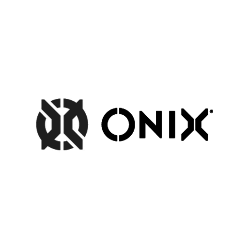 Black geometric logo with overlapping circular and angular shapes on the left, followed by the bold, modern word “ONIX” in uppercase black letters on a white background.