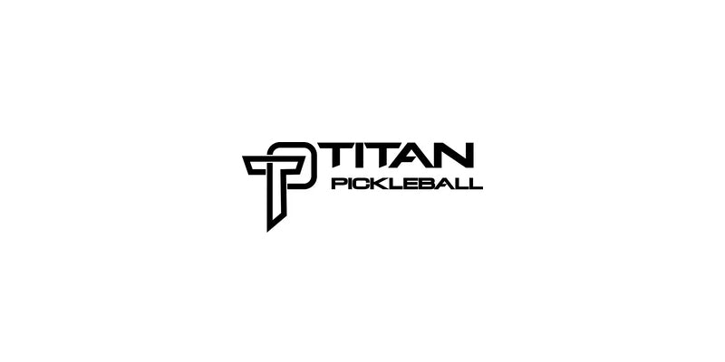 Black and white logo with a bold, stylized “T” followed by the words “TITAN PICKLEBALL” in uppercase letters, with “TITAN” above “PICKLEBALL” on a white background.