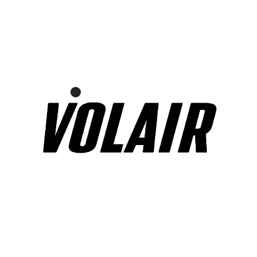 The black word “VOLAIR” is in bold, slanted capital letters on a white background. The letter “O” is stylized with an accent mark above it, resembling an airplane in flight.