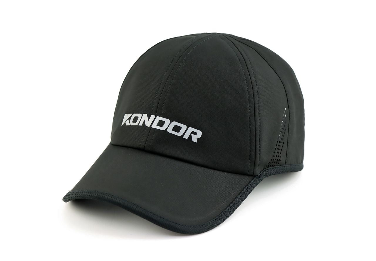 The KONDOR PICKLEBALL Game Day Ready Quik Dry Hat is black with bold white front lettering, an athletic brim, visible panel stitching, and ventilation holes for breathability.