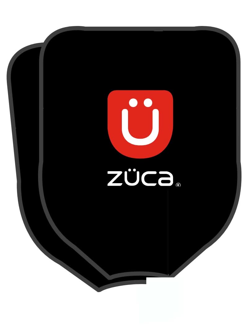 The ZUCA Pickleball Pro Black/Red is a black, shield-shaped rolling bag cover with a white ZÜCA logo and a large red square featuring a white smiley face—ideal for protecting and organizing your pickleball gear.