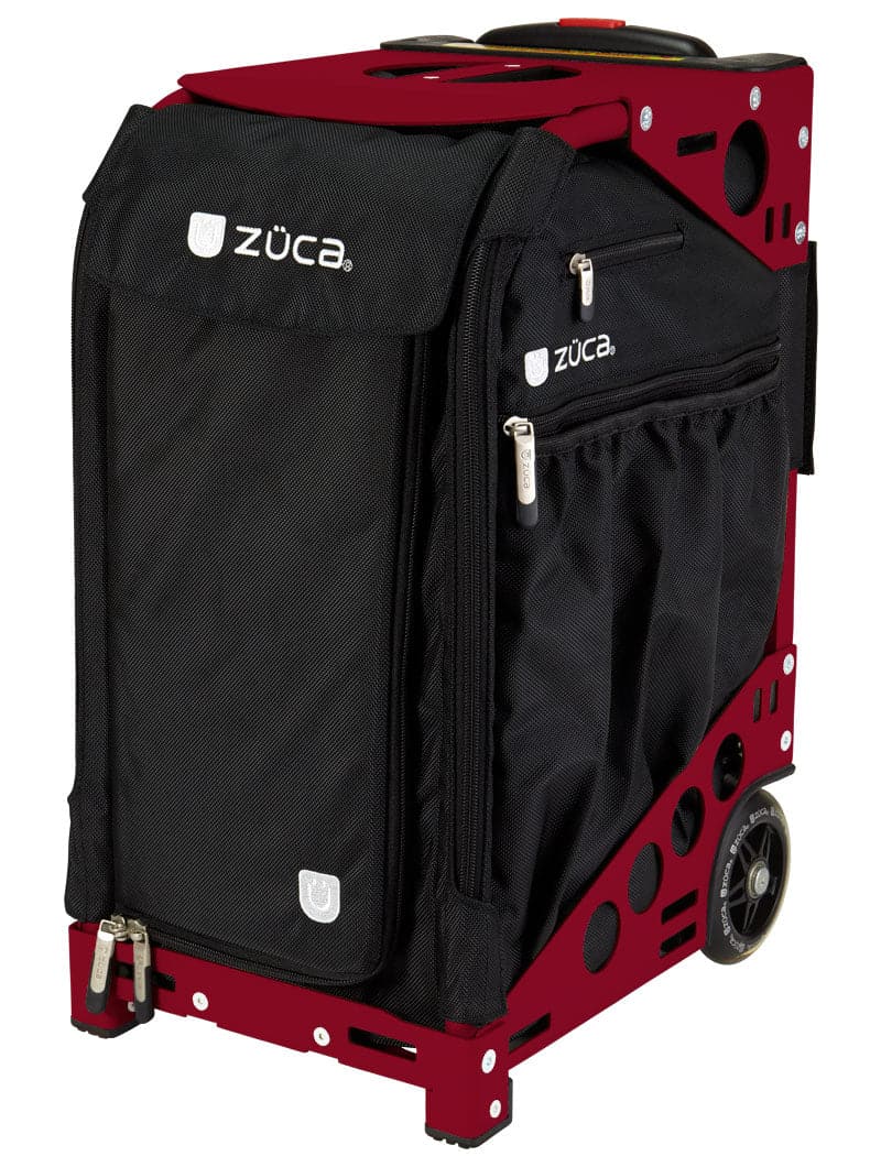 The ZUCA Pickleball Pro Black/Black rolling bag features a sturdy metal frame, smooth wheels, zippered front pocket, and side compartments—offering durable, portable storage for your pickleball gear.