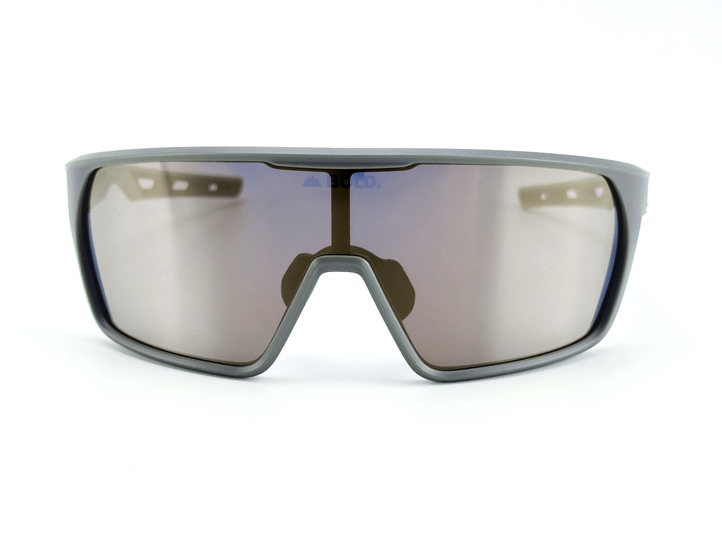 The BOLD Senders Kids Sunglasses by boldouterwear feature a wraparound matte gray frame and a wide, single-piece brown-tinted lens with UV400 protection, designed for MTB, ski, and lifestyle wear. Shown on a white background.