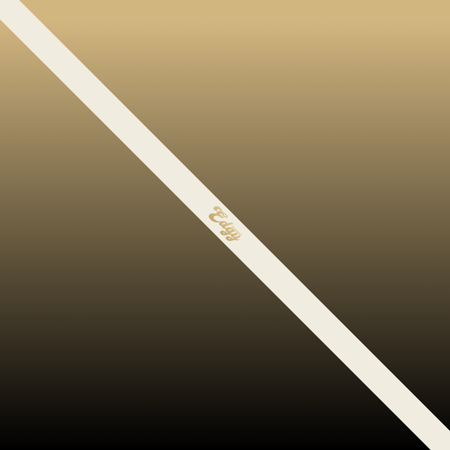 A cream-colored diagonal stripe, evoking an overgrip, crosses a tan-to-black gradient with gold “2024,” capturing the timeless style of Edgy Pickleball’s Retro White Edge Tape (3 pack) for pickleball paddles.