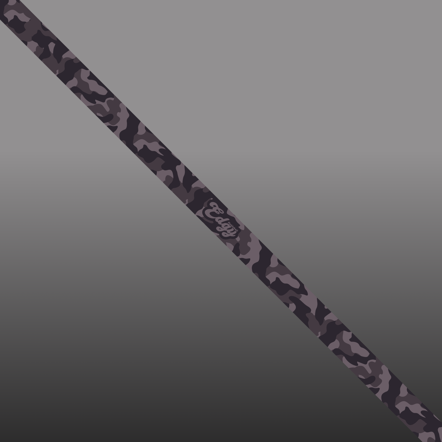 A diagonal, black camo Edgy Pickleball Blackout Camo Edge Tape strip crosses a gradient gray background, featuring a white C logo with "Candy" outlined beneath it near the center.