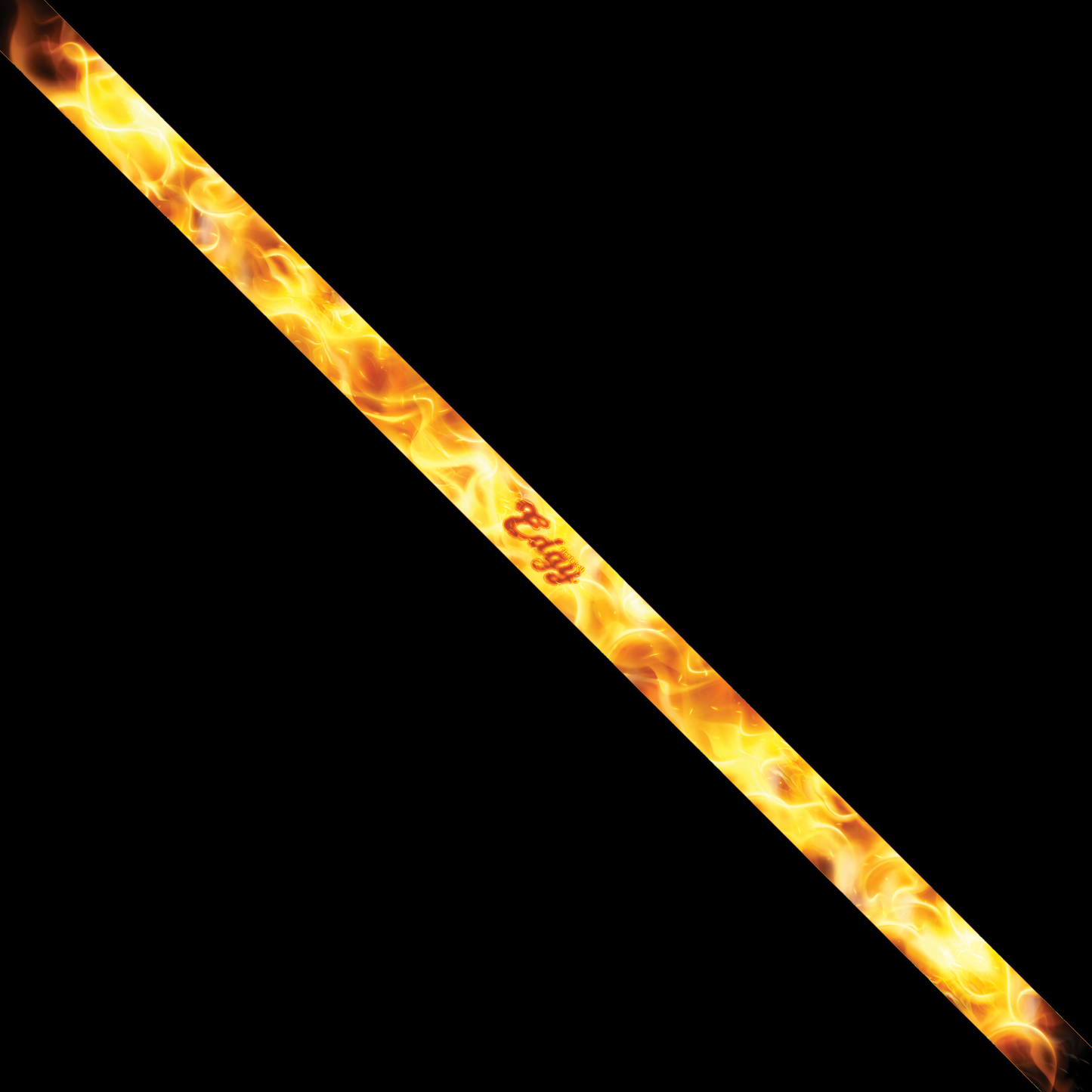 The Edgy Pickleball Fire Edge Tape (3 pack) features a long, diagonal stick with fiery yellow and orange flames on a black background and bold red “Fire” text—perfect for adding standout style to your pickleball paddle.