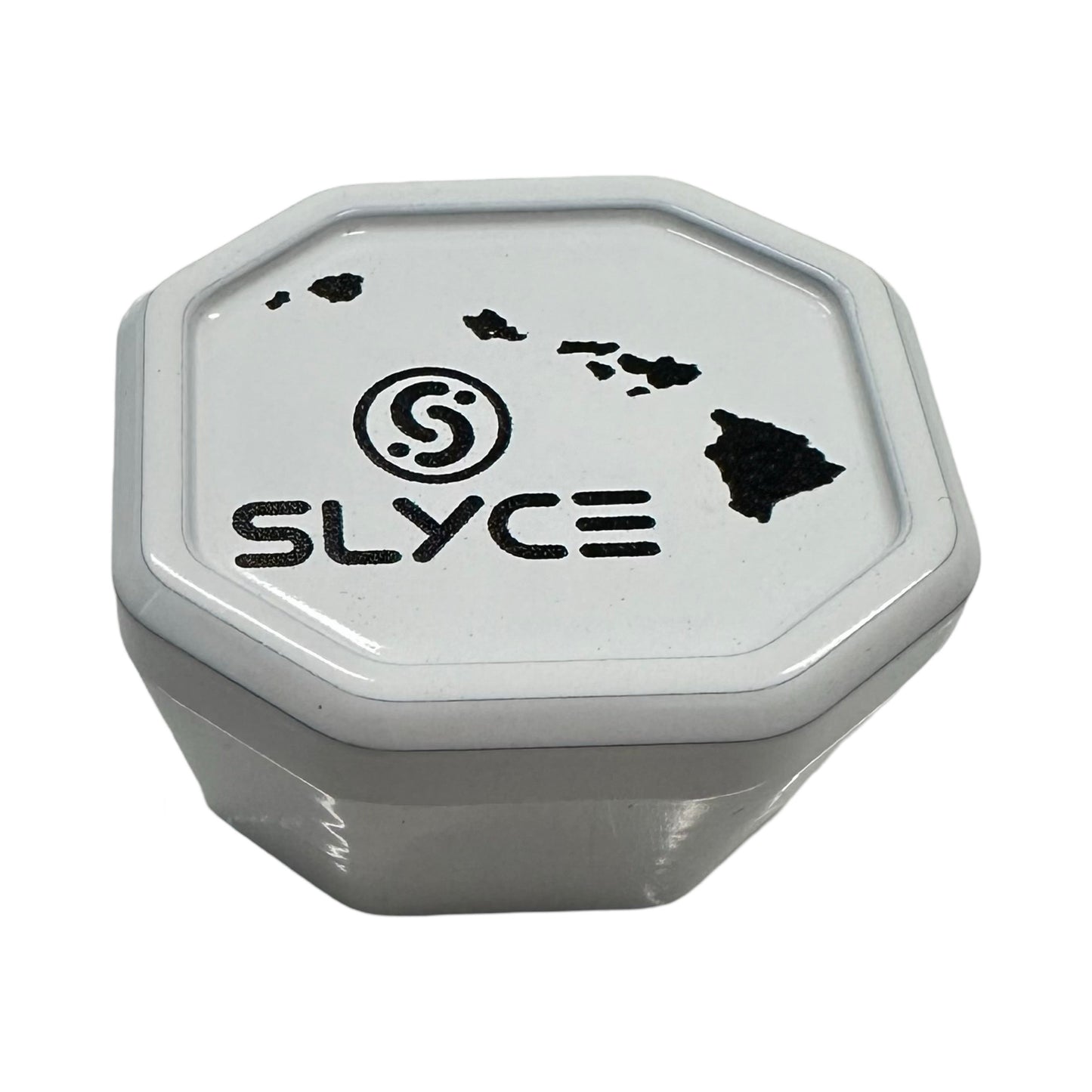 The Slyce Sport Special Edition Hawaii Islands SpeedCap (28g, 1.0 oz.) Paddle Performance Enhancer features a white octagonal container with bold SLYCE lettering, an S logo, and Hawaiian Islands graphic—ideal for your pickleball paddle grip cap.