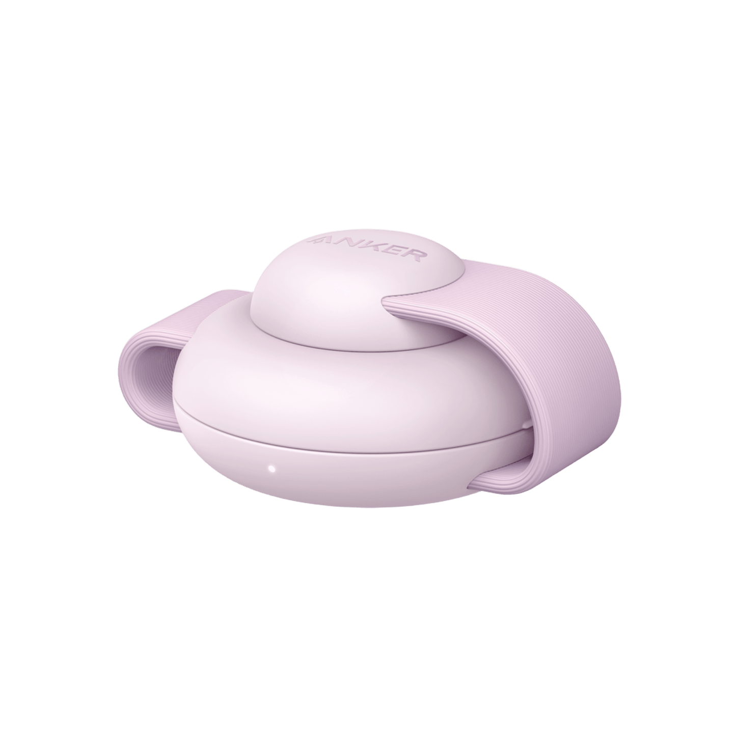 The Anker MagGo Wireless Charging Station (3-in-1, Foldable Pad) is an oval, pastel pink wireless charger with a smooth dome top and flexible textured side bands. This minimalist Anker device rests on a light, neutral surface.