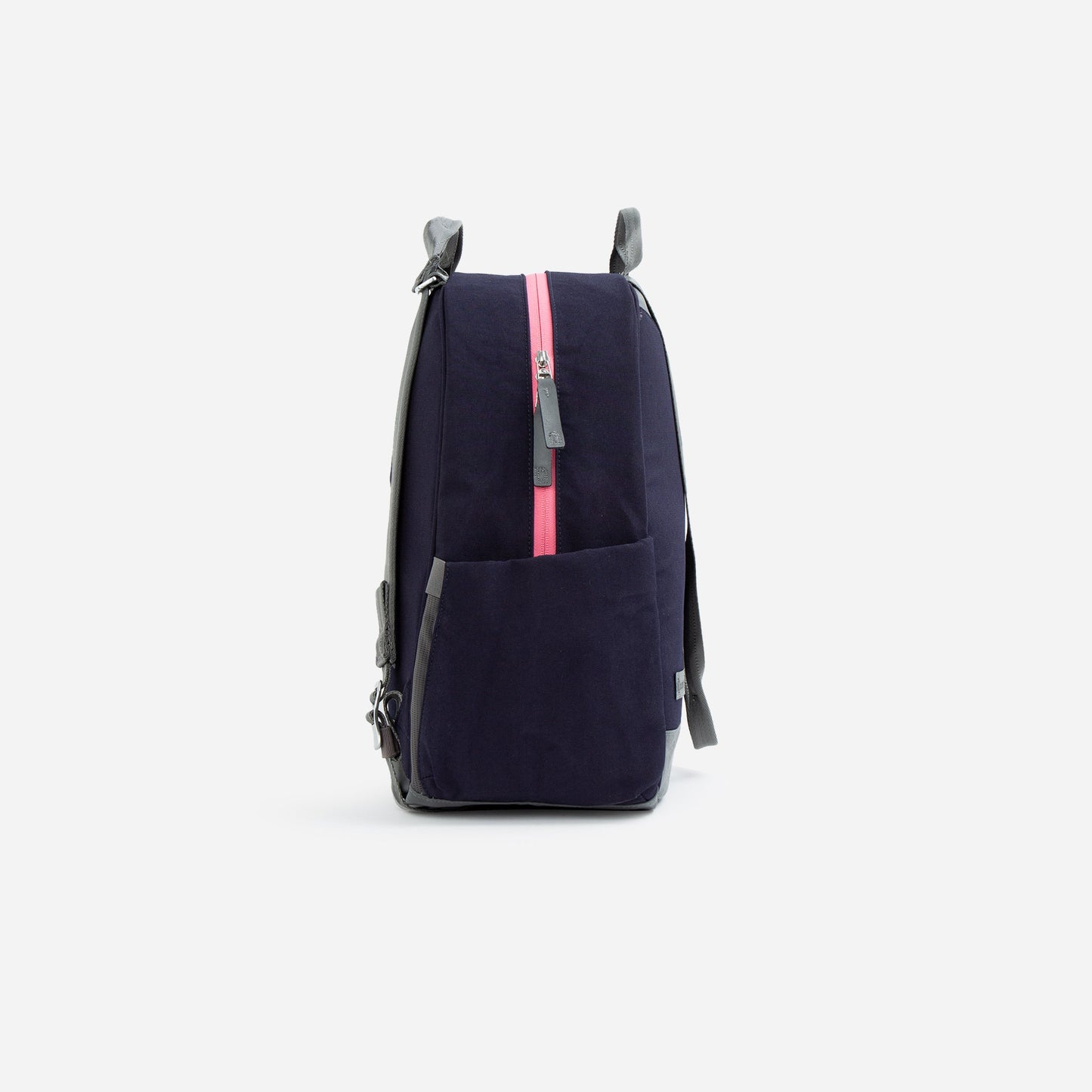 The Doubletake MELBOURNE Pickleball Backpack & Tote is navy blue with gray straps and a bold pink vertical zipper, featuring an exterior pocket. It's shown upright against a plain white background.