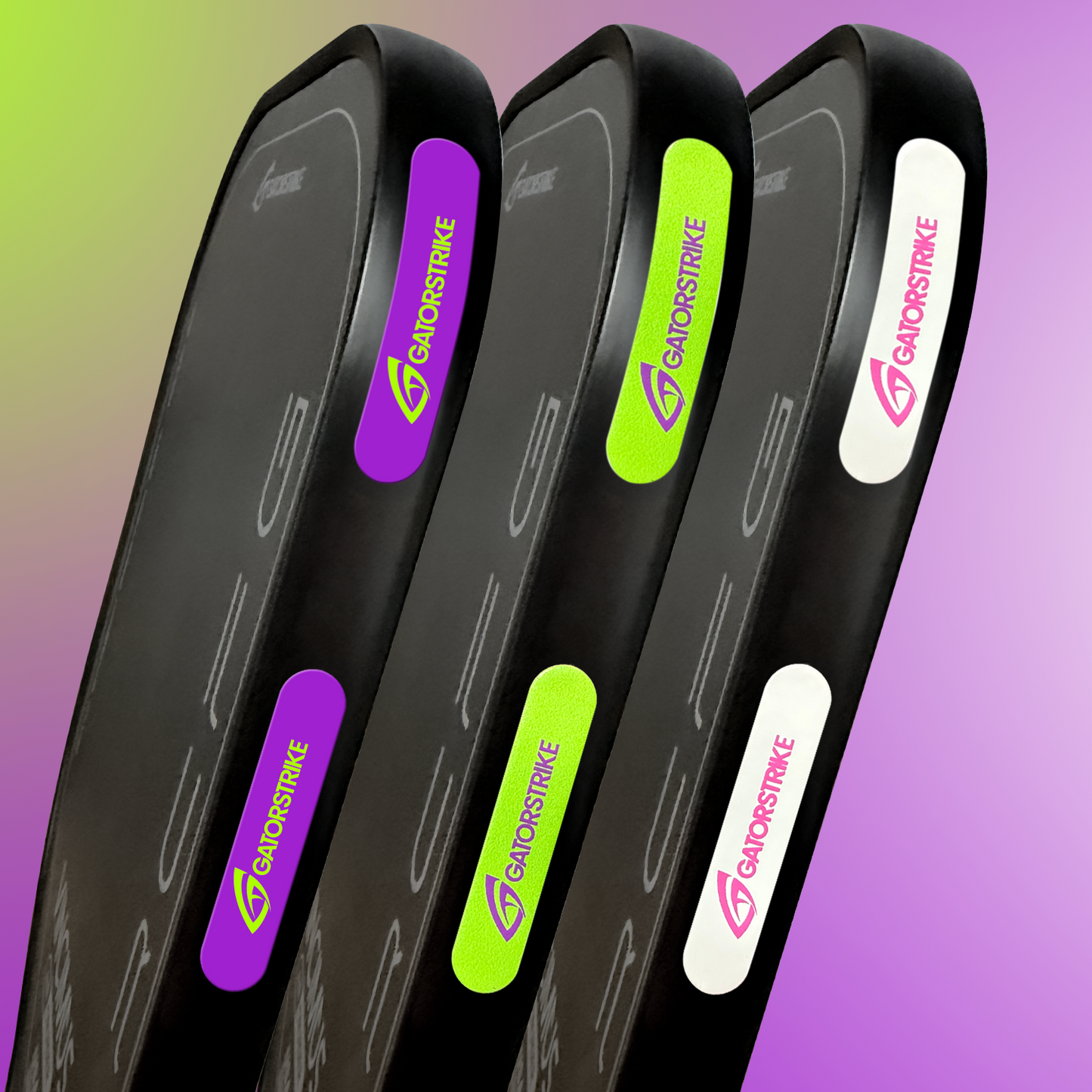 GATORSTRIKE™ Weight Tape 10 Pack features black cases with colorful labels, ideal for storing your GATORSTRIKE pickleball accessory and tracking your paddle weight.