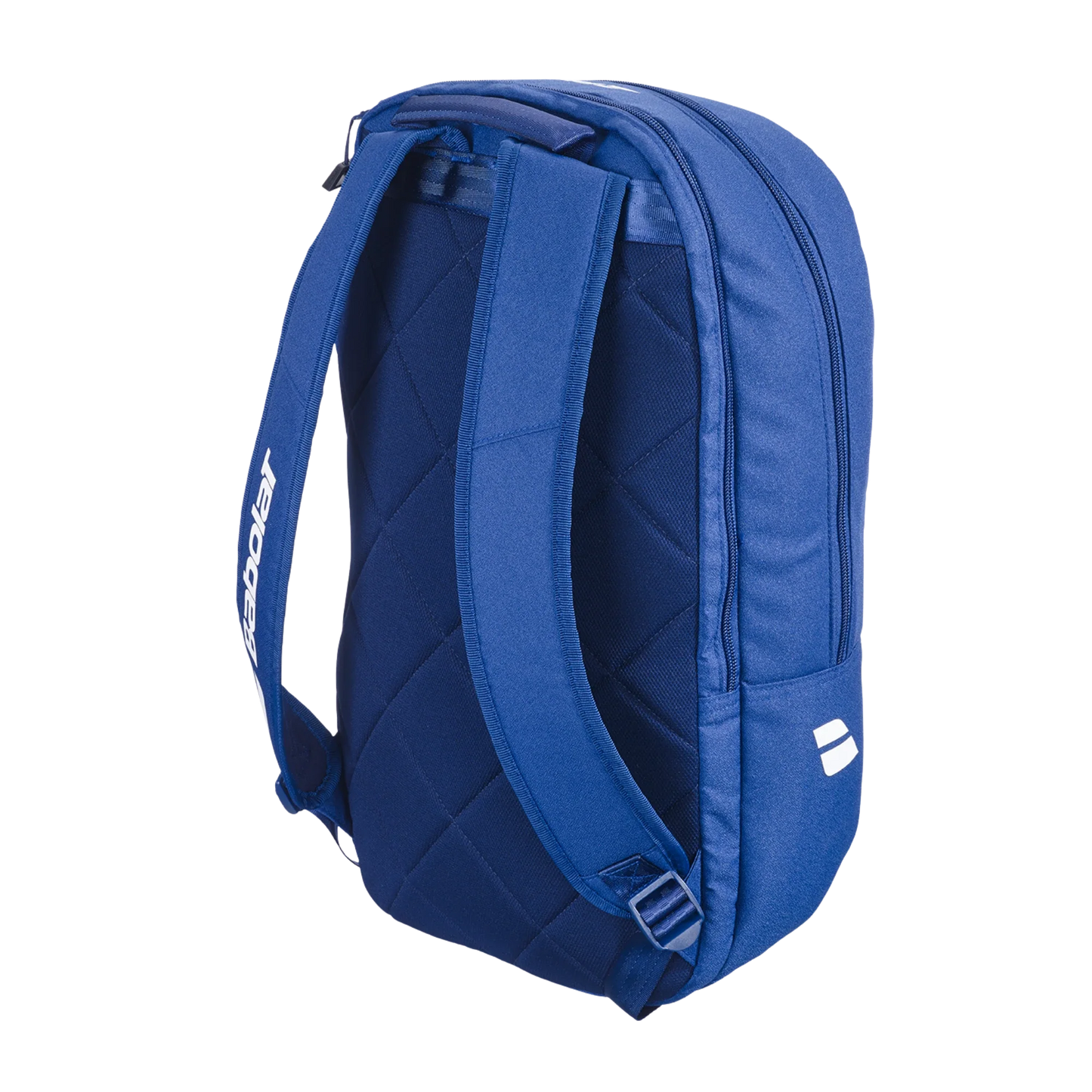 The Babolat COURT Backpack LITE from Padel USA stands upright on a white background, displaying its padded back panel, quilted shoulder straps with white branding, top zipper on the main compartment, and a sleek, minimal design.