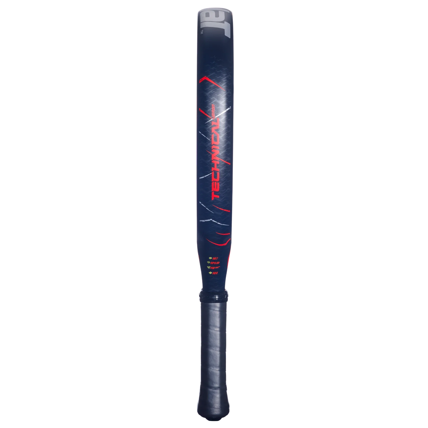 The Babolat Technical Veron 2.5 by Padel USA is a dark blue baseball bat featuring a black grip, red and white “TECHNICAL” branding, geometric power graphics, and is displayed upright against a plain white background.