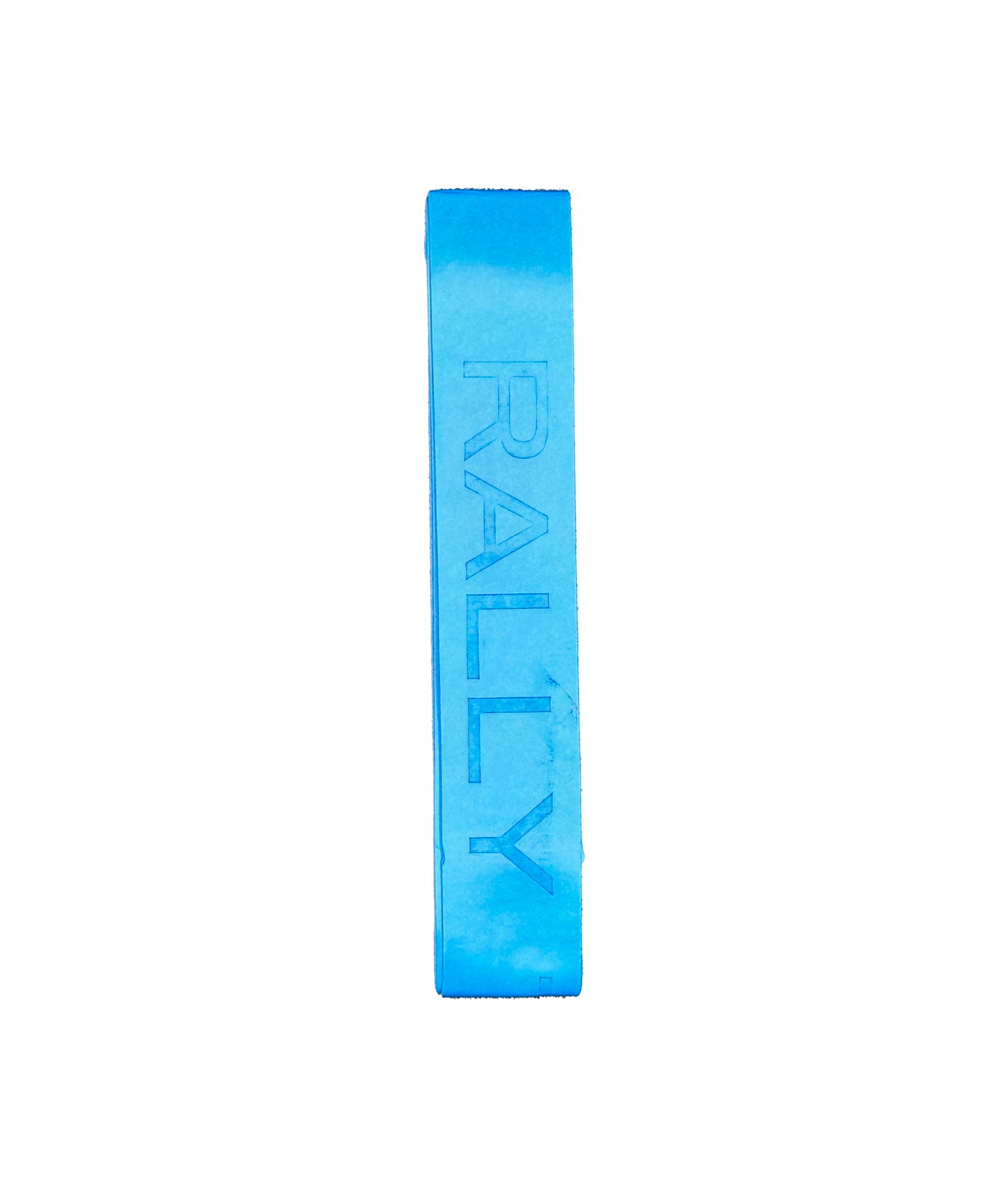The Rally Titan Pickleball Over Grip is a blue, rectangular grip with “RALLY” vertically engraved in capitals along its length for superior shock absorption, shown on a plain white background.