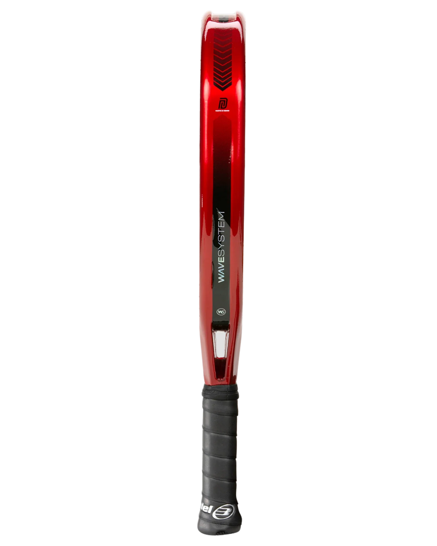The Padel USA Bullpadel XPLO Comfort padel racket is shown from the side with a red frame, black grip, and “WAVE SYSTEM” text, offering explosive power on a plain white background.