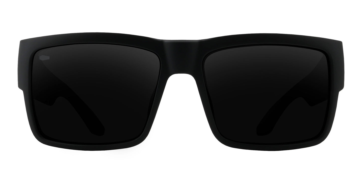A pair of black rectangular Relic sunglasses by Neven Eyewear with thick frames and dark tinted lenses, shown from the front on a white background. The bold, modern design features smooth edges and wide temples for a striking look.