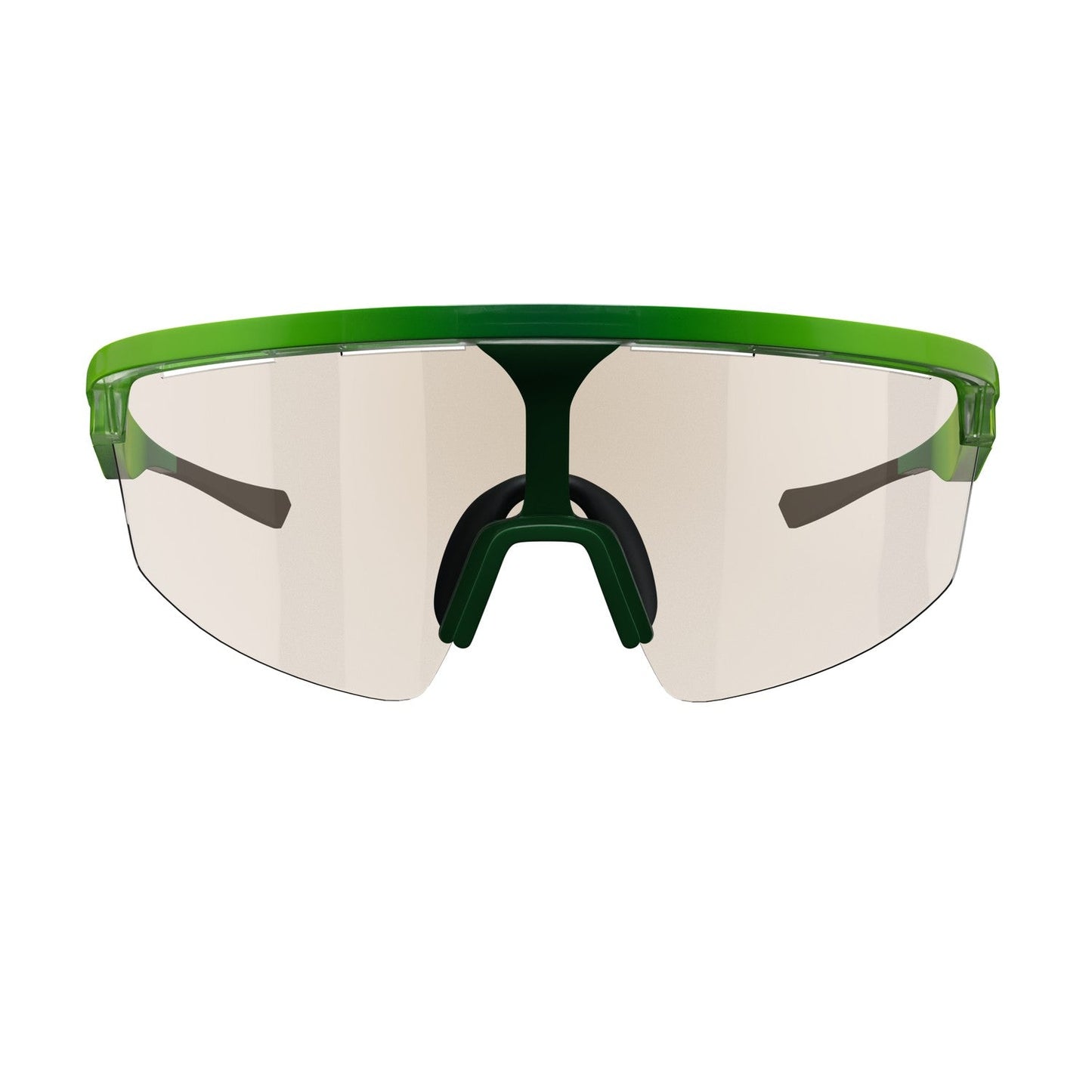 Front view of sporty, oversized Dink Eyewear Captiva Lime Sunglasses featuring a green frame, clear semi-rimless lenses, and black nose pads and temple tips—perfect for athletic or outdoor activities.