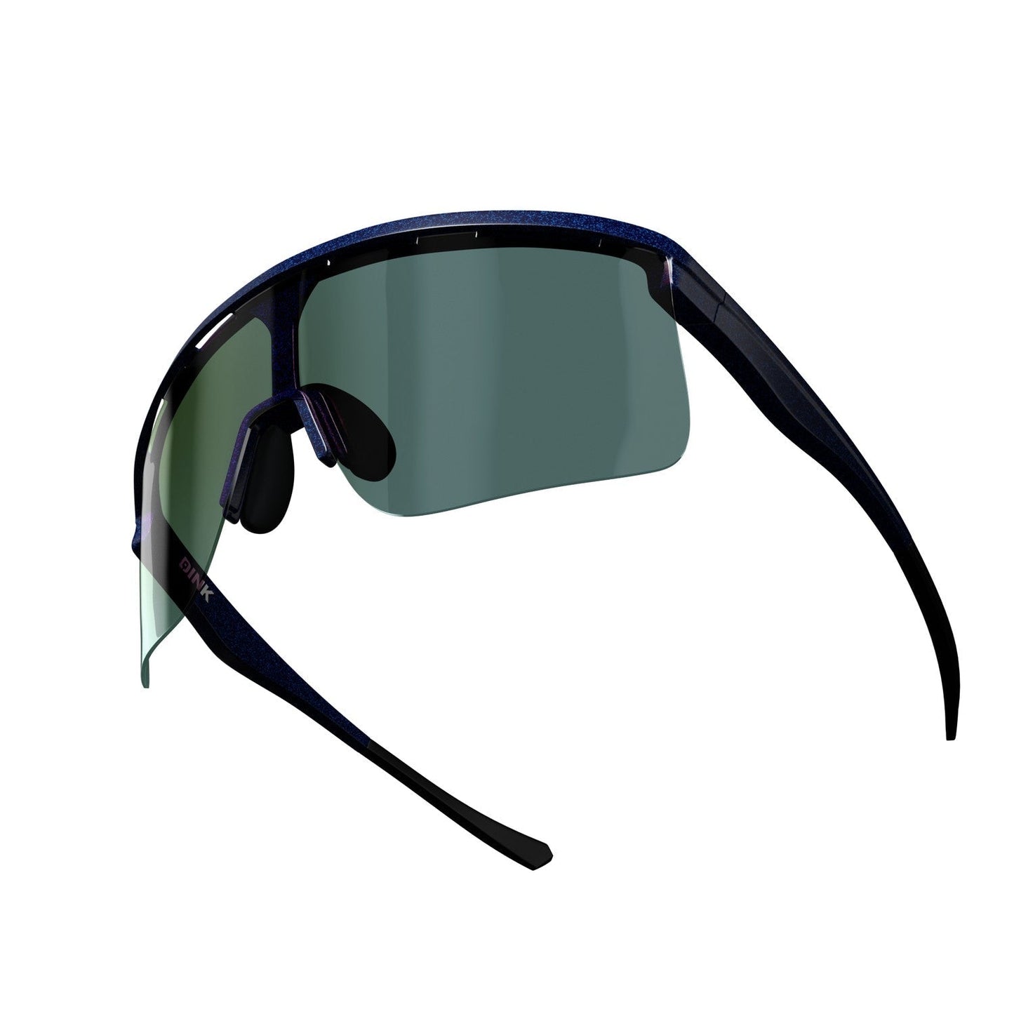 Dink Eyewear Captiva Pickleball Sunglasses feature a single curved green-tinted ColorBoost lens, thin black arms, integrated nose pads, UV protection, and a frameless bottom edge for sporty, high-performance style.