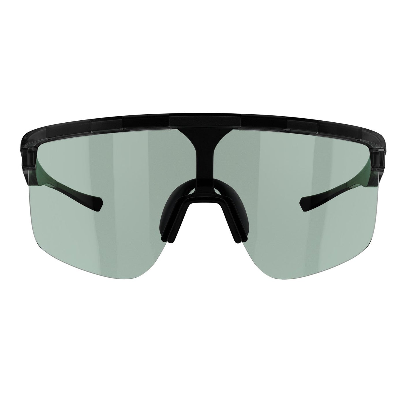 The Dink Eyewear Captiva Large Crystal Black Pickleball Sunglasses feature a sporty wrap design, black frame, grey-tinted shield lens, high nose bridge with rubber pad, and slim arms—ideal for athletic or outdoor activities.