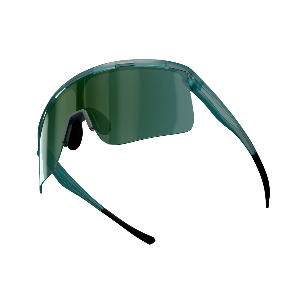 The Dink Eyewear Captiva Pickleball Sunglasses feature translucent green, wraparound single-lens design with black nose pads and tips, offering UV protection and full eye coverage—ideal for sports, industrial, or lab use.