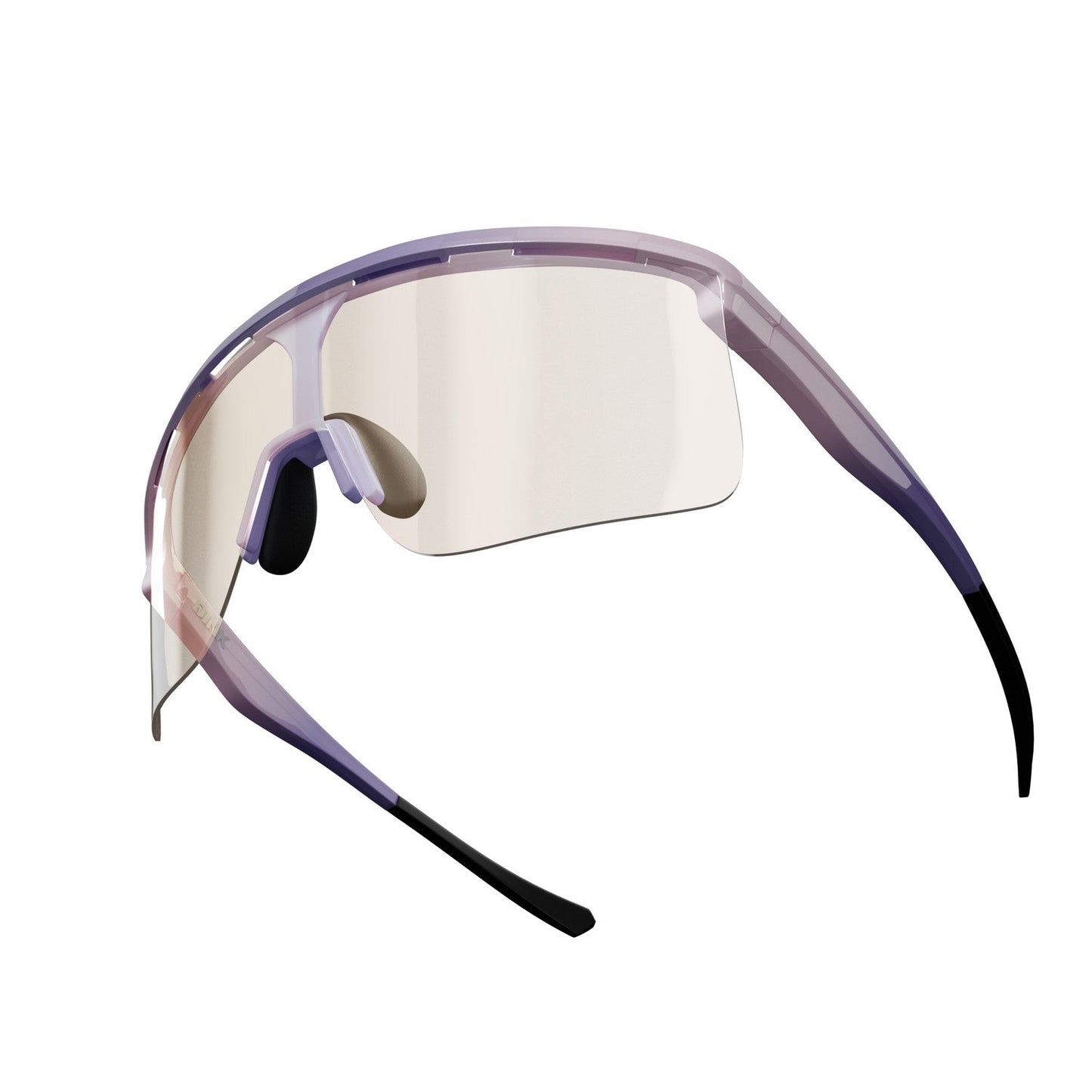 Dink Eyewear’s Captiva Pickleball Sunglasses feature a sleek, purple translucent wraparound frame, light-tinted single lens, soft nose pads, and black curved temple tips—ideal performance sport eyewear for pickleball and outdoor activities with UV protection.