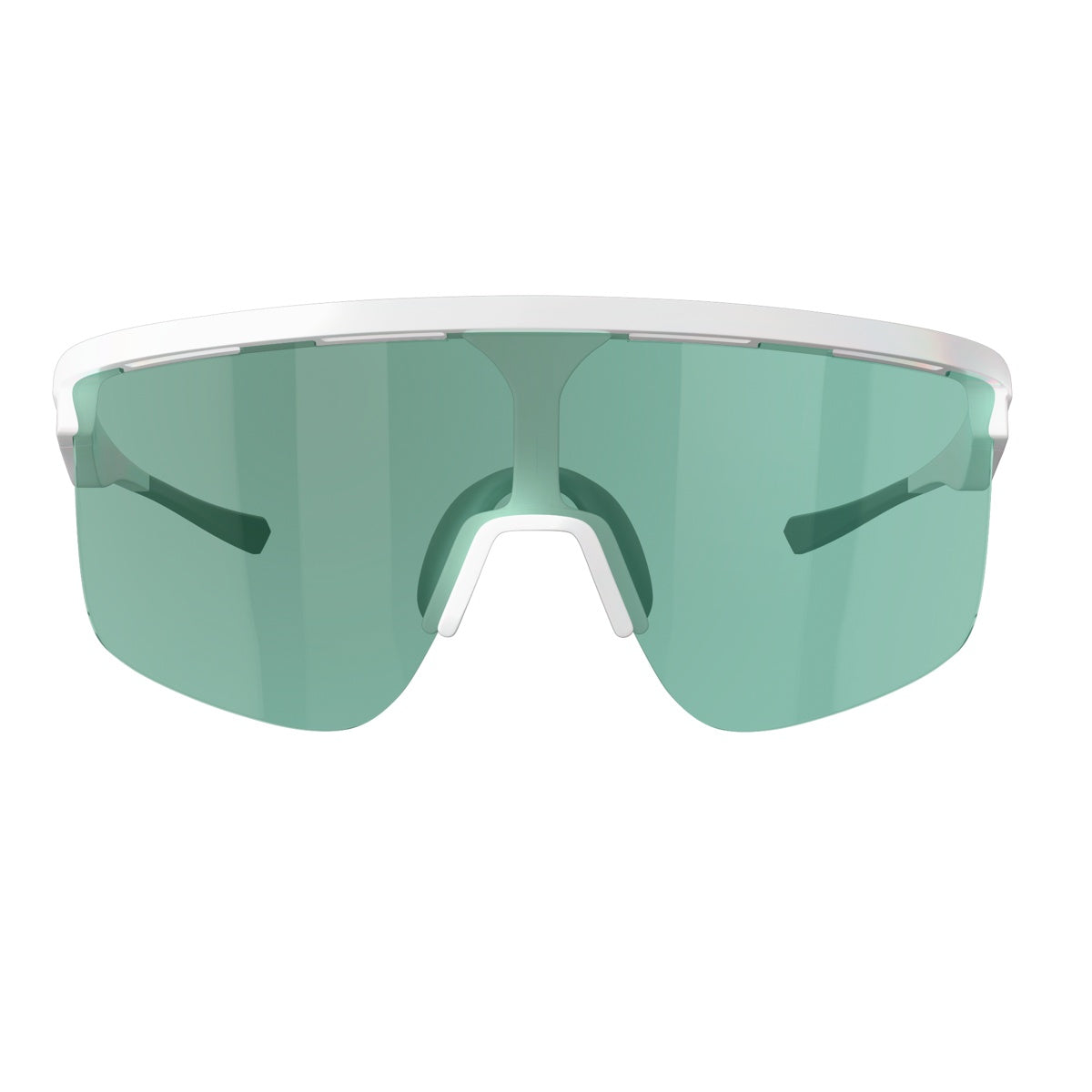 The Dink Eyewear Captiva Pickleball Sunglasses feature a sporty white frame and a large, single-piece green-tinted ColorBoost lens with UV protection. Curved lenses and slim, straight temples ensure a secure fit for peak on-court performance.