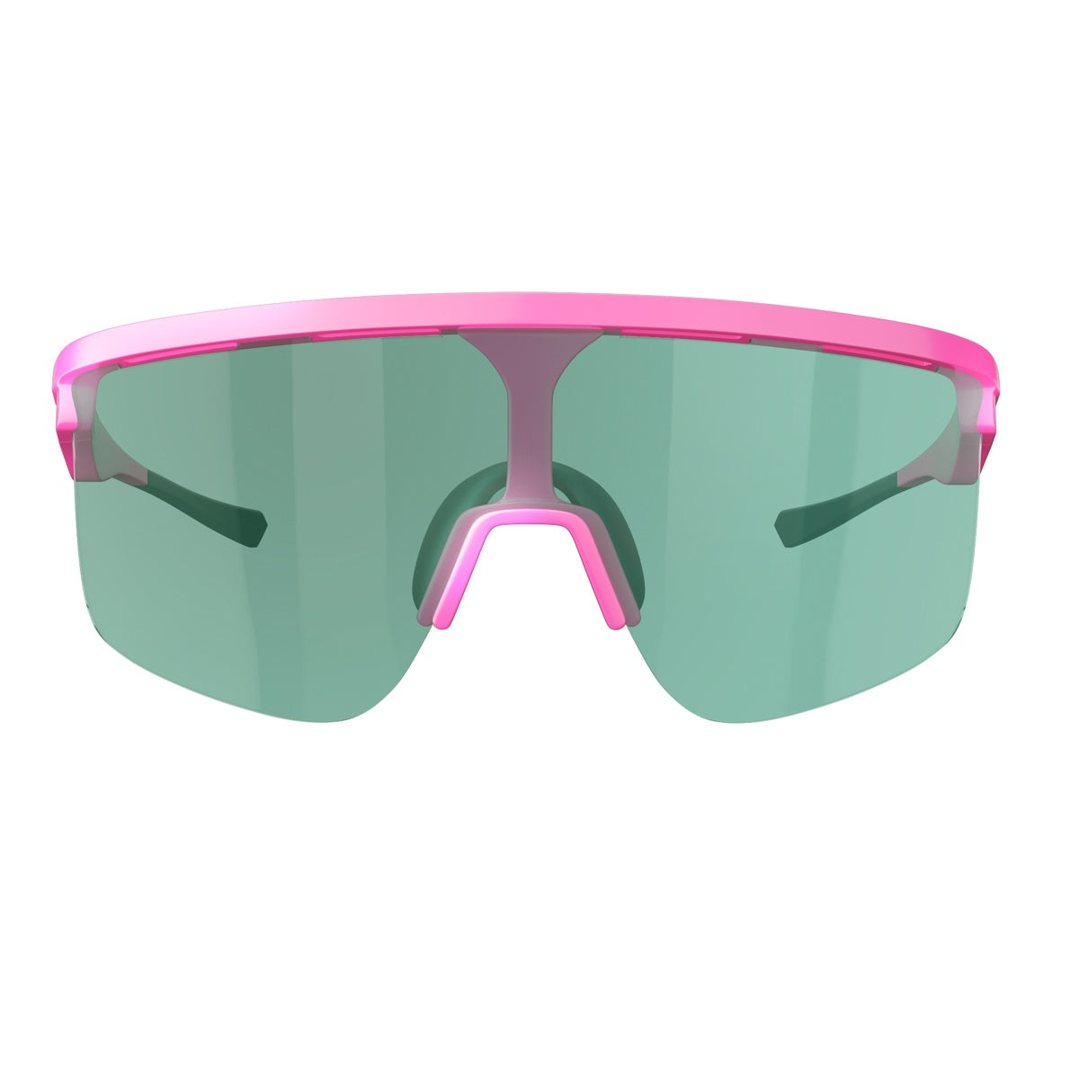 The Dink Eyewear Captiva Pickleball Sunglasses feature a pink frame and green-tinted, oversized single lens with wide arms and a flat top. Enjoy bold, sporty style and UV protection on or off the court with this high-performance eyewear.