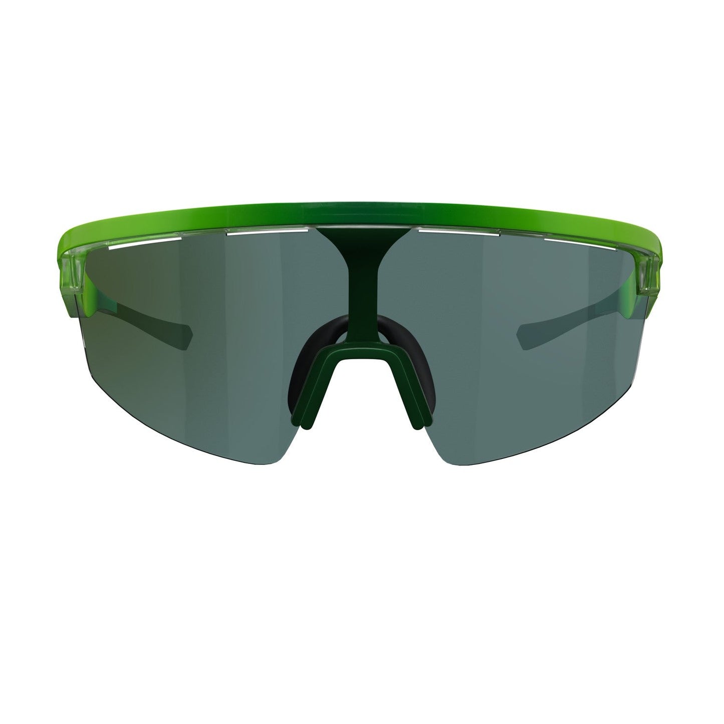 Dink Eyewear’s Captiva Lime Sunglasses feature a bold green frame and oversized wraparound dark-tinted lenses with ColorBoost technology for clarity and a secure fit, making these sporty shades pop against a white background.