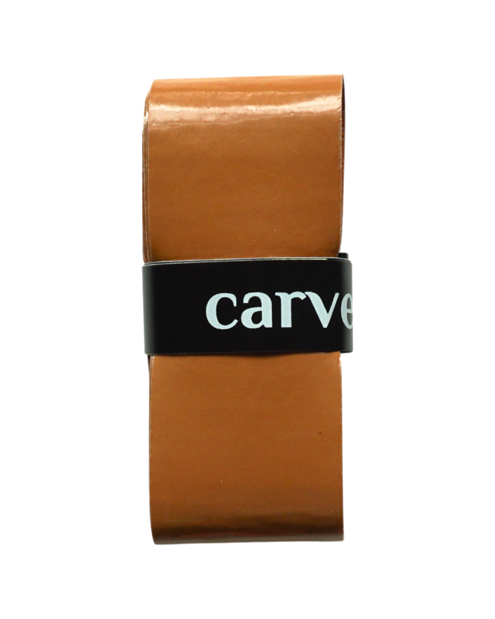 A brown Classic Overgrip from Carve Sports is rolled up and secured with a black band showing "carve" in white letters. It resembles a tennis racket grip accessory and is displayed on a plain white background.