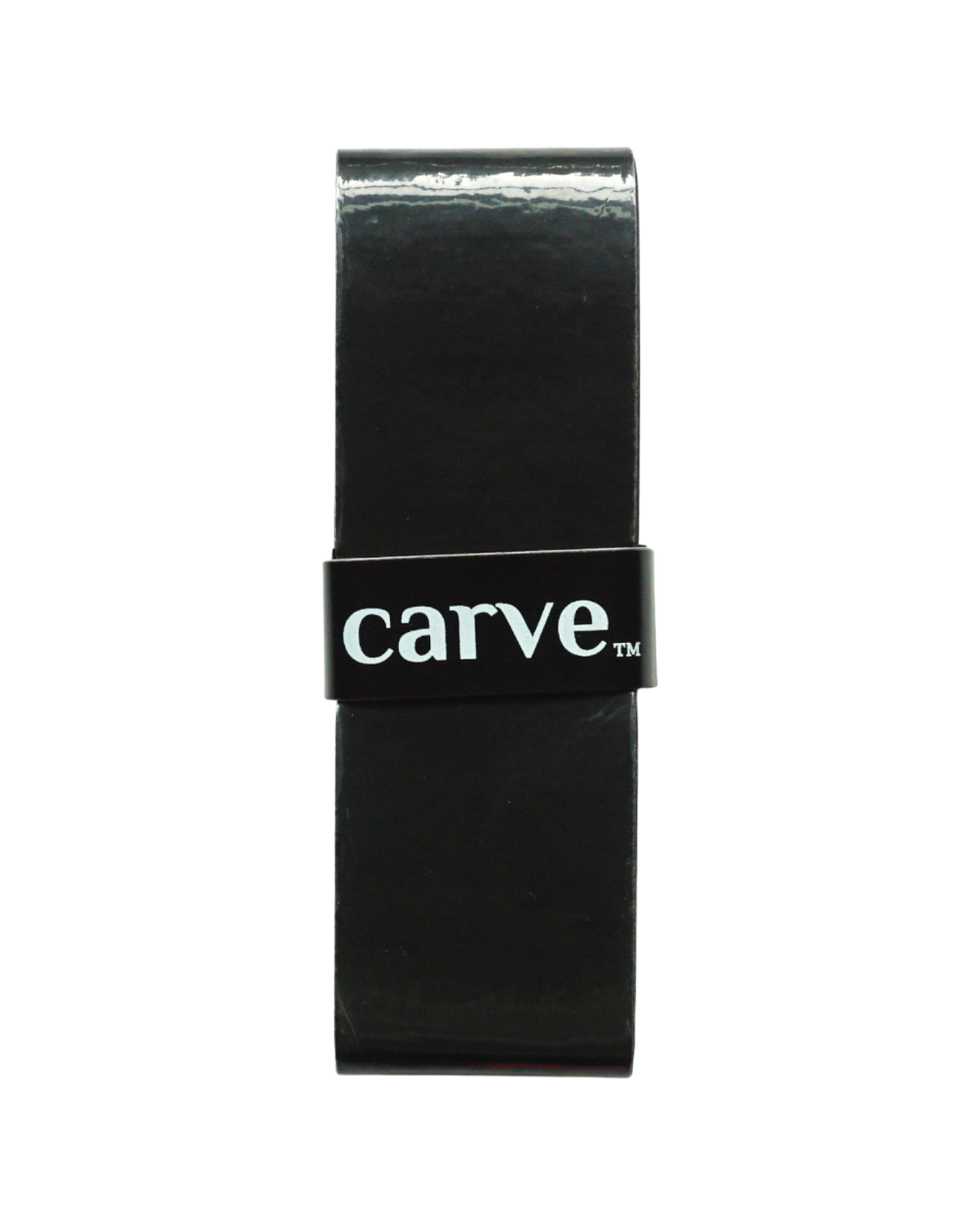The Carve Sports - Performance Overgrip by Carve Sports features a black band with white text, made from high-performance polyurethane—ideal as a tennis overgrip or dependable racket grip.