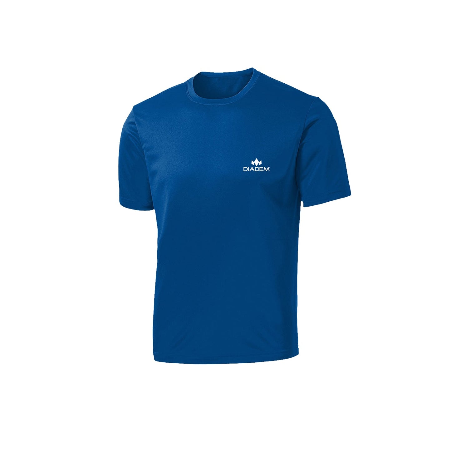 The Diadem Sports Limited Edition Vintage T-Shirt features a royal blue, short-sleeve crew neck design with a small white logo and text on the left chest, crafted from a soft polyester-cotton blend. Shown on a white background.