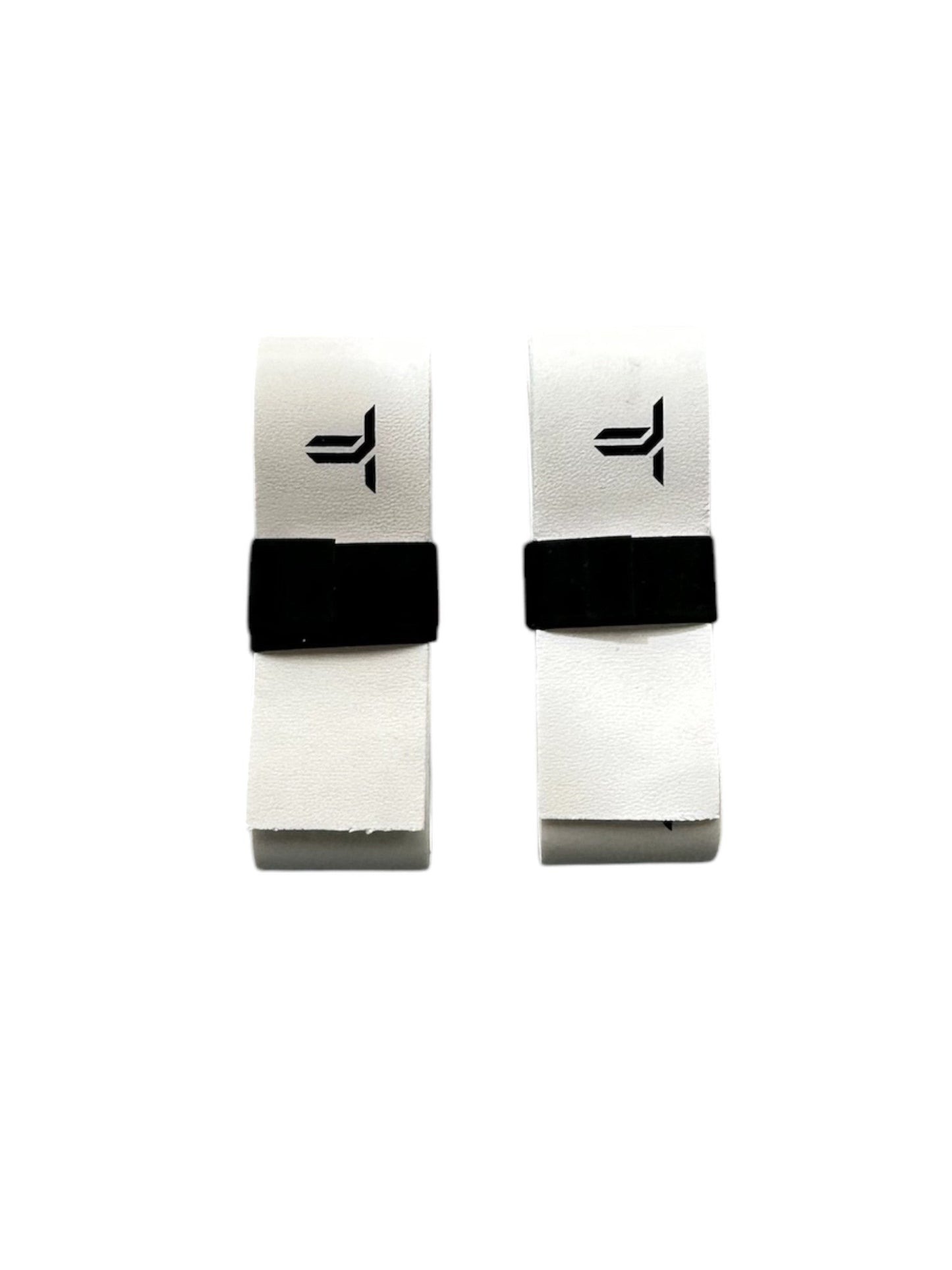 Two white rectangular rolls of Thrive Pickleball Edge Guard Tape (2 pcs), each with a black band and minimalistic logo, are positioned side by side, ideal for paddle protection or use as wide pickleball edge guard tape.