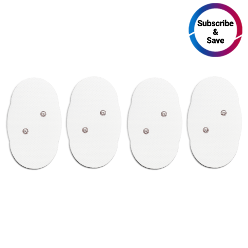 Four white, oval-shaped iReliev Wireless Large Single Pads are arranged in a row on a plain white background. A circular blue and purple Subscribe & Save label appears in the top right corner.
