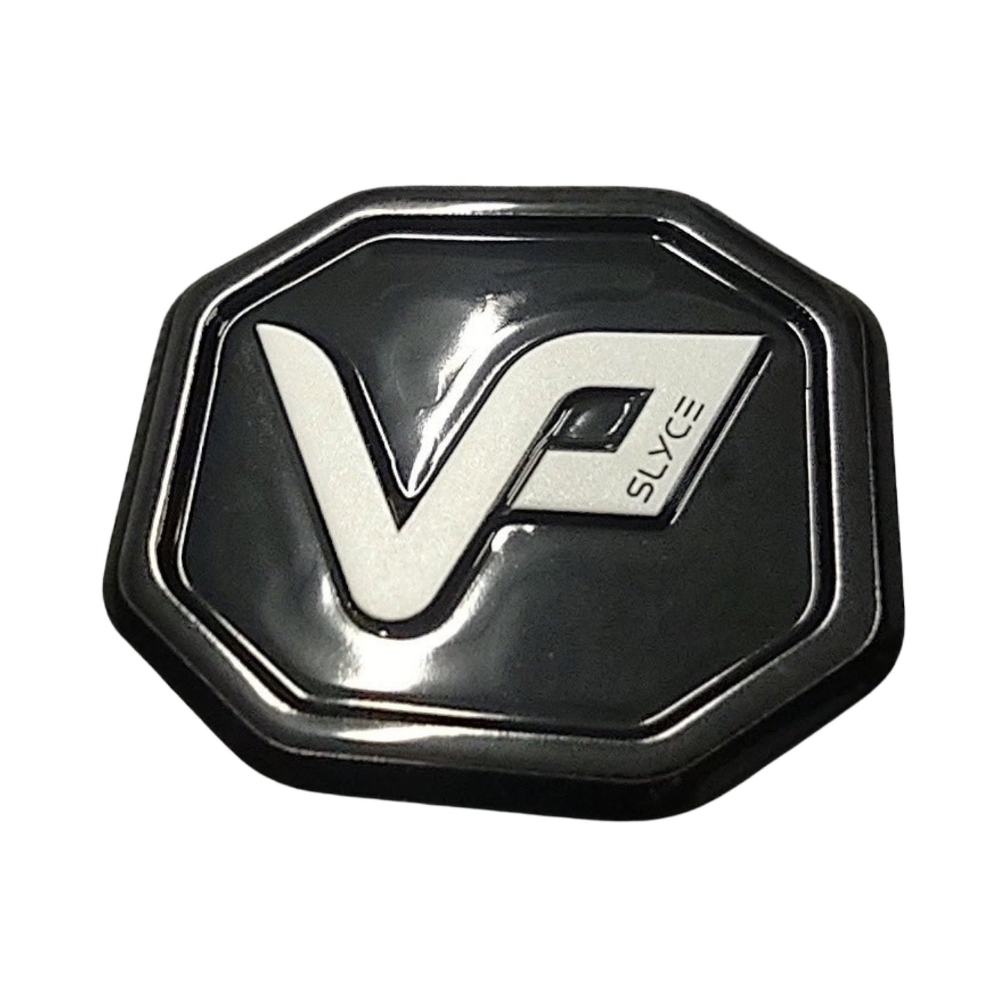 A black, octagonal badge with a silver outline and bold VP logo marks the Special Edition Vatic Pro SpeedCap (28g, 1.0 oz.) Paddle Performance Enhancer by Slyce Sport. "SLYCE" appears in small text along the lower P on the glossy surface.