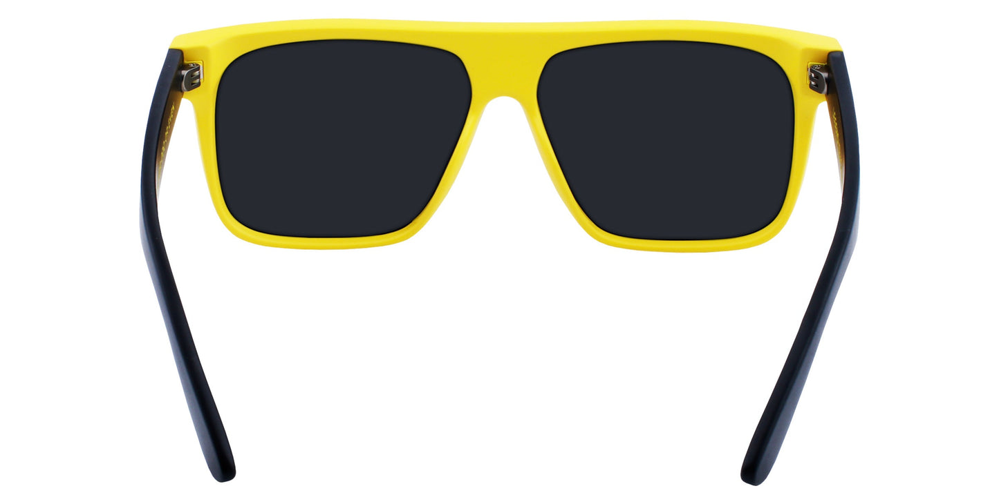 The Swarm by Neven Eyewear: bright yellow rectangular sunglasses with solid black UV400 lenses and visible black temples, displayed on a crisp white background.