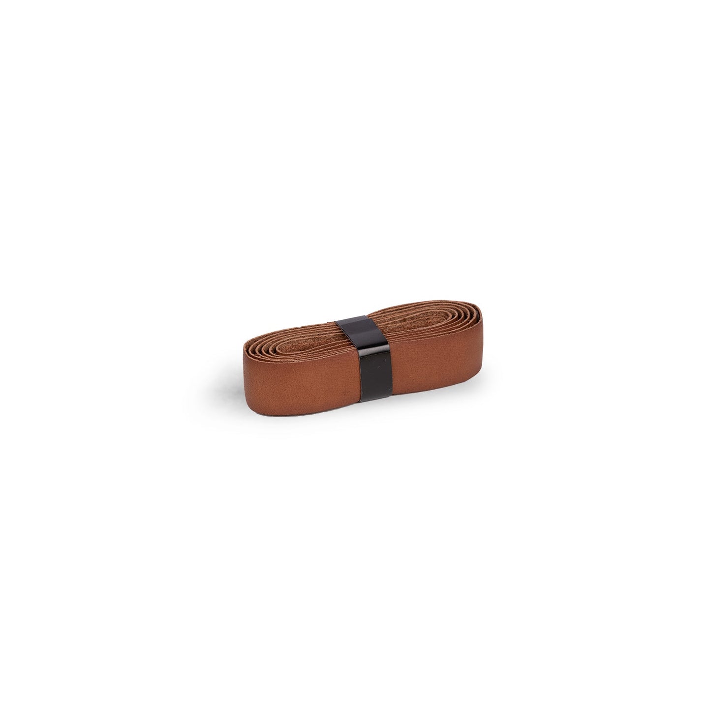 The Diadem Leather Replacement Grip by Diadem Sports is a brown cow leather handlebar tape, neatly rolled and secured with a black band, displayed against a plain white background.