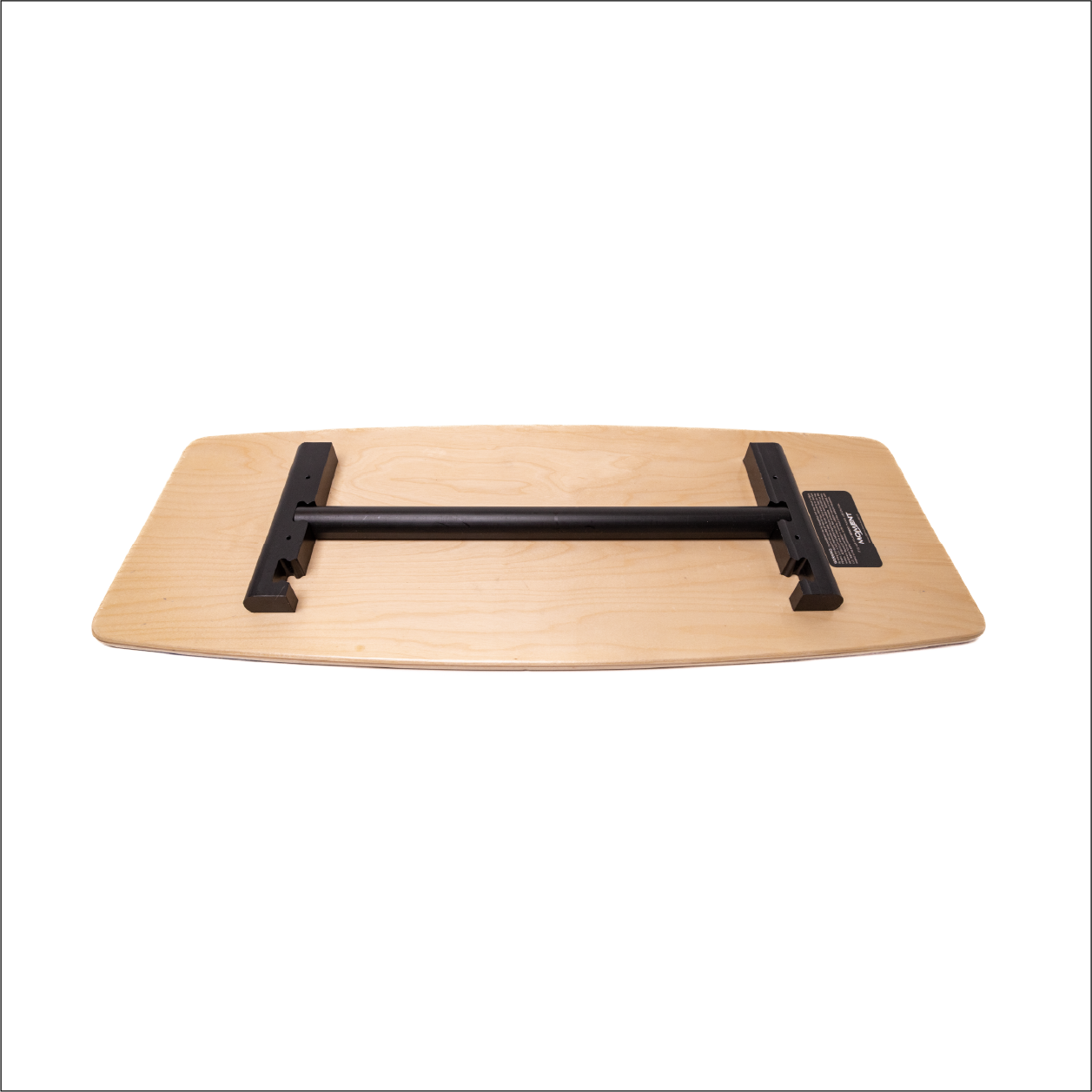 The "Moment" Balance Board - Landscape by Moment Pickleball features Canadian Maple wood, slightly curved edges, and an adjustable black metal center rail. Photographed on white, a small label appears near one corner. Designed for pickleball athletes.
