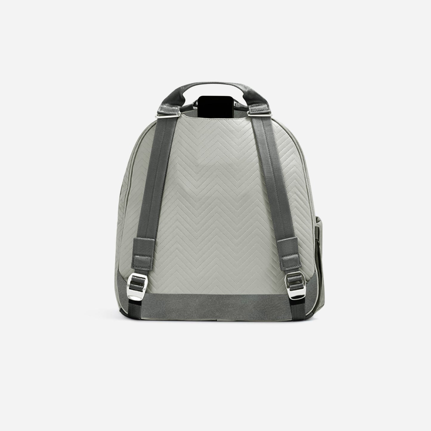 The Doubletake MELBOURNE Pickleball Backpack & Tote in light gray is shown from the back, featuring dark gray adjustable shoulder straps, a top handle, and a chevron fabric pattern against a plain white background.