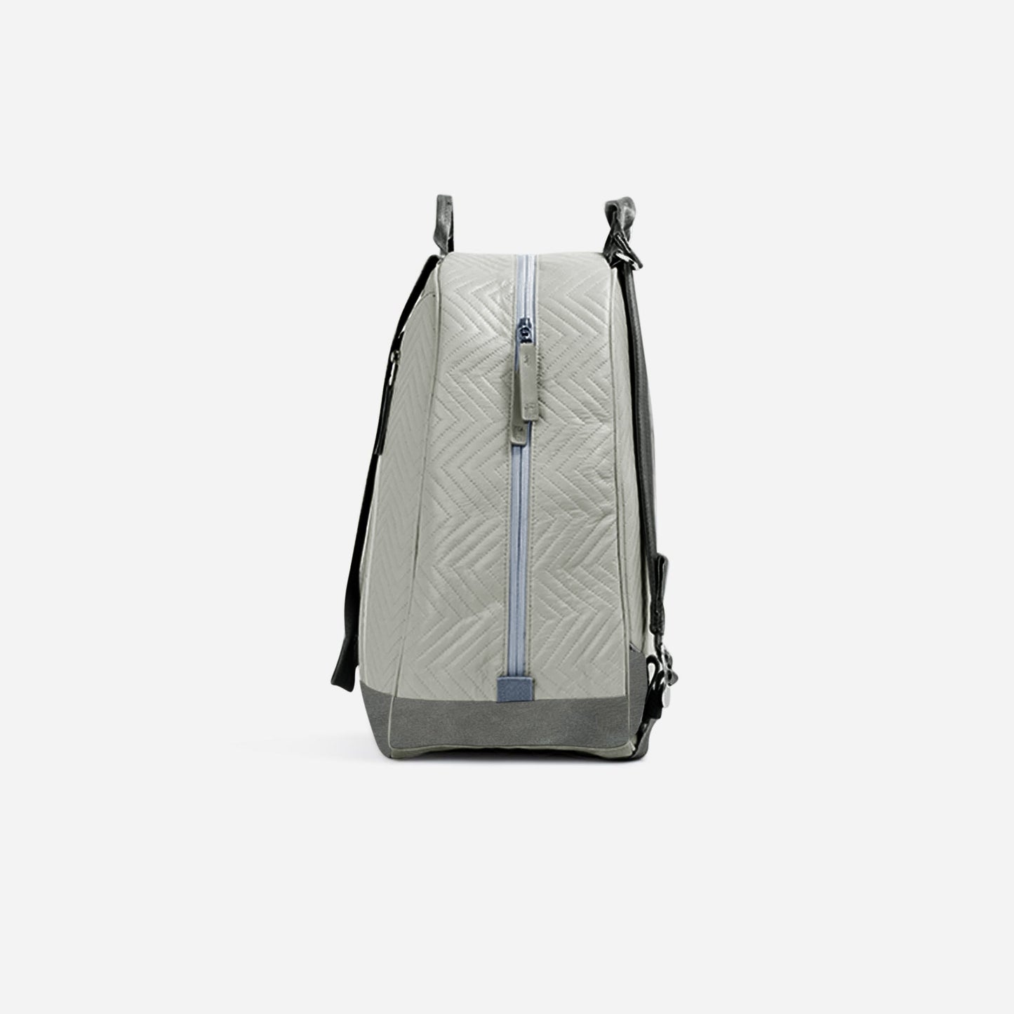 The Doubletake MELBOURNE Pickleball Backpack & Tote features a light gray chevron-quilted design, dark gray base, vertical zipper pocket, and black adjustable strap. Its water-resistant material and minimalist look stand out against a white background.