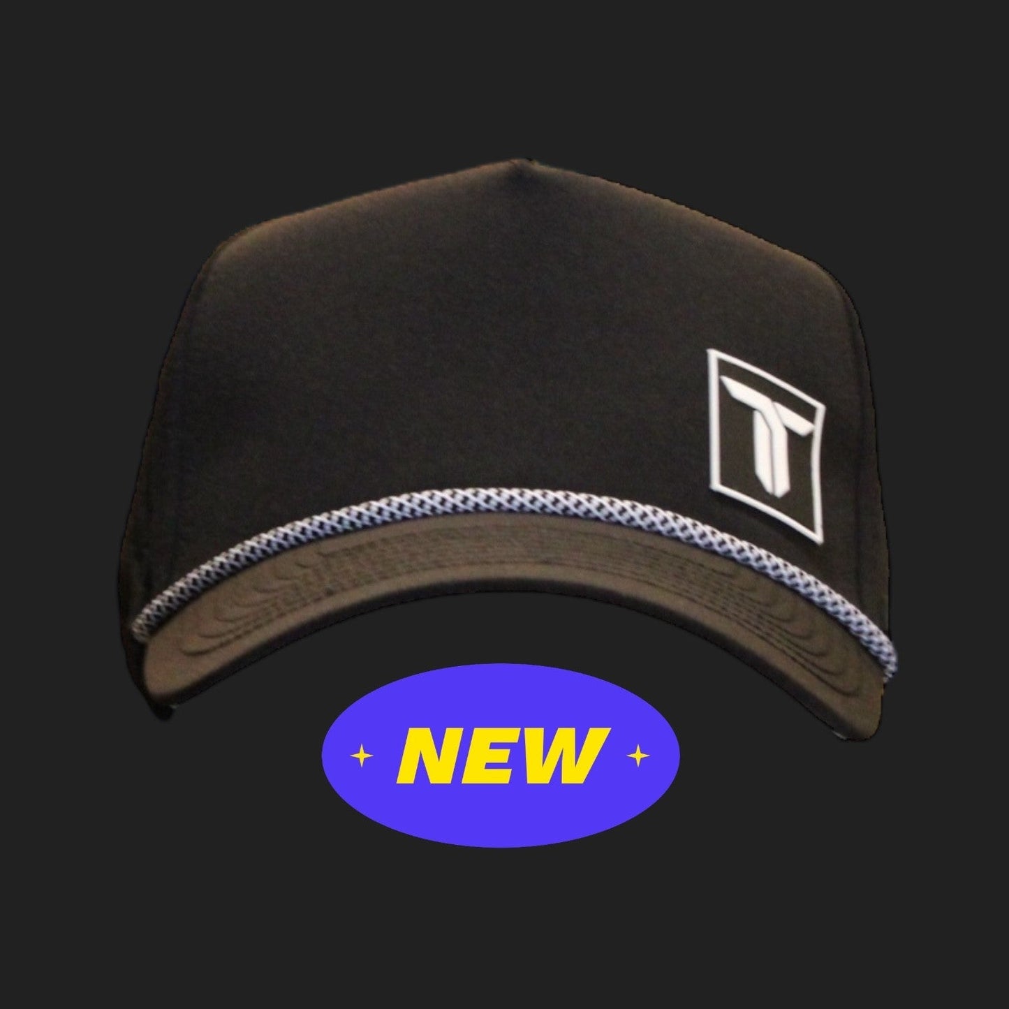 The Thrive Elite Tour Hat by Thrive Pickleball features a black design with a white logo—ideal for anyone seeking luxury and high-performance headwear.