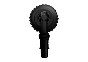 The iReliev MVP+ GlidePro Massager Roller, shown in black with a textured GlidePro Roller Massage Head, features a cylindrical handle and circular connector. Set against a white background, it's ideal for targeting myofascial trigger points.
